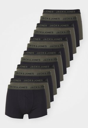 Pack von zwölf Herrenboxershorts in Schwarz und Dunkelgrün, mit elastischen Taillenbändern mit dem "JACK & JONES"-Logo, aus Baumwollmischung mit glatter Textur.