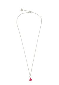 Collana in argento con charm in smalto rosa a forma di tre cerchi interconnessi, creando un design giocoso e moderno.