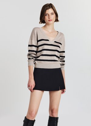 Calliope CON SCOLLO A V A RIGHE - Pullover - var beige chiaro melange