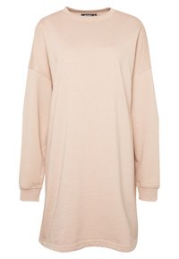 Robe sweatshirt oversize beige clair, confectionnée en coton mélangé doux, dotée d'un col rond et de longues manches tombantes.