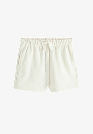 Witte terry stoffen shorts met elastische tailleband en voorste koordje, voorzien van zijzakken.