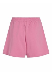 Rosa bomullsshorts med elastisk midja, som har en enkel design och en löst sittande passform. Slät textur utan ytterligare dekorationer.