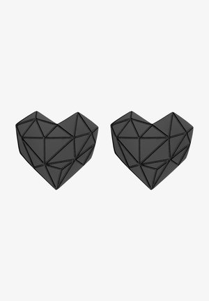 Fermalibri a forma di cuore geometrico neri con un design sfaccettato, caratterizzati da motivi triangolari e una finitura liscia e lucida.