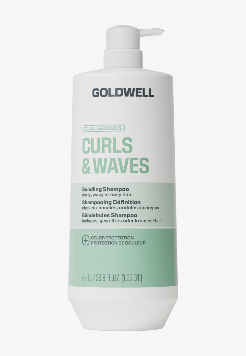 Bouteille de shampooing Goldwell Dualsenses Curls & Waves pour cheveux bouclés, ondulés ou en spirale avec protection de la couleur, distributeur pompe 1 litre.