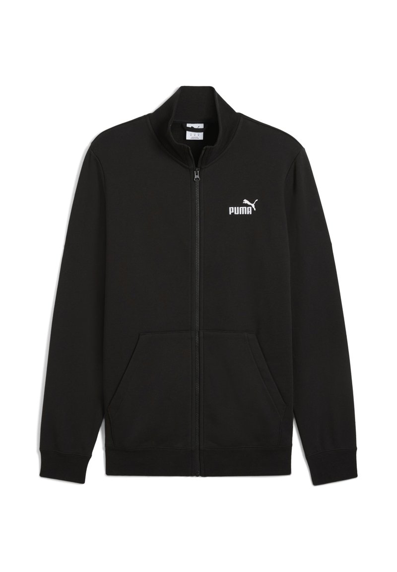 Sort lynlås hoodie lavet af blødt stof med høj krave, to forlommer og hvidt Puma-logo på venstre bryst.