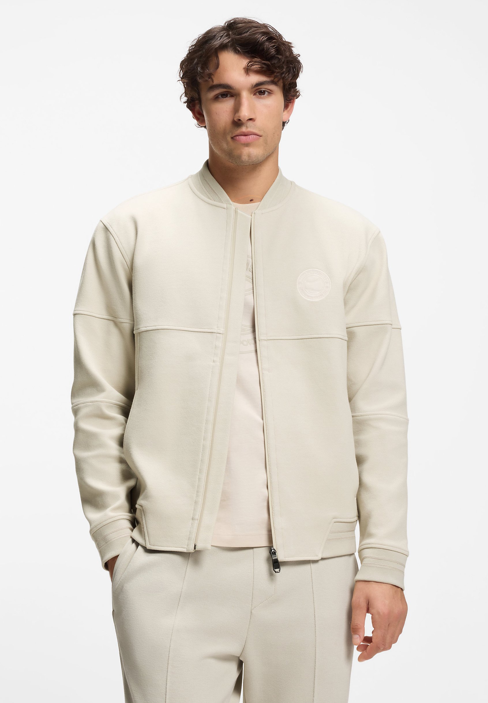 BOSS Hommes H-Esfero Veste zippée en mélange de matières avec Badge logoté