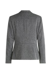 Szary teksturowany blezer o dopasowanym kroju, z klapami i dopasowanym tyłem. Posiada długie rękawy oraz dyskretny detal szwu w talii.