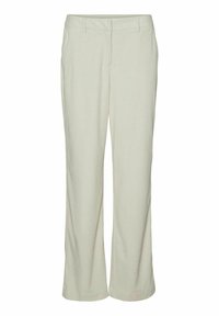 Lichtbeige wijde broek van een gestructureerde stof, met een op maat gemaakte tailleband en frontzakken. Schoon, recht silhouet.