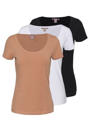 3 PACK - Basic T-shirt - white/camel/black