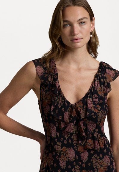 Polo Ralph Lauren FLORAL RUFFLE-TRIM GEORGETTE MAXIDRESS - Maxi šaty - brown