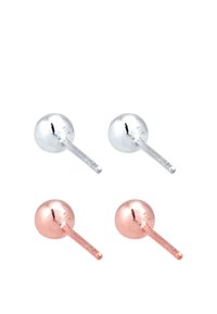 Sterling sølv og roseguld stud øreringe. Rund kugledesign, poleret finish med glatte overflader og 925 stempel for ægthed.