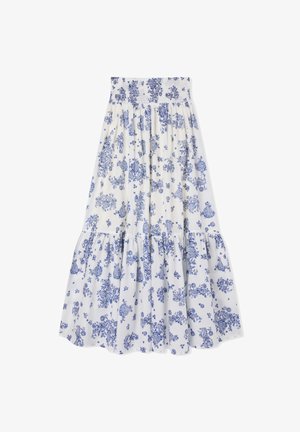 Terranova LUNGA FLOREALE CON PUNTO SMOCK - Gonna lunga - var bianco lana