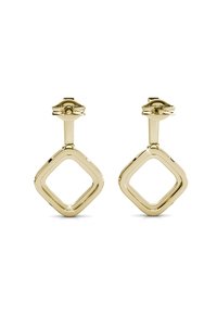 Gouden oorbellen met een dubbele diamantschijf, met een gepolijste afwerking en veilige oorposten voor eenvoudig dragen.