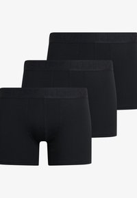 Black stretch cotton boxer shorts in a pack of three, featuring a tonal embossed waistband with "SUPERDRY" branding.