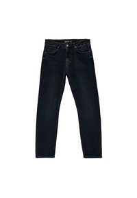 Jeans z ciemnego denimu o prostym kroju, pięciopakowym stylu i metce z logo na pasku. Zawierają subtelne przetarcia i przeszycia.