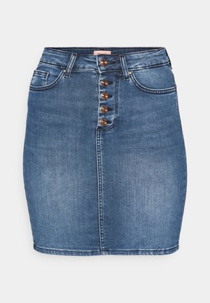 Denimrock in Mittelblau mit taillierter Silhouette. Verfügt über einen Fünfknopfverschluss vorne, zwei Vorderaschen und einen gestickten Saum.