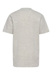 Lichtgrijs T-shirt met korte mouwen, gemaakt van een zachte, gestructureerde stof; voorzien van een klassieke ronde hals en een ontspannen pasvorm. Geen zichtbare ontwerpen of accenten.