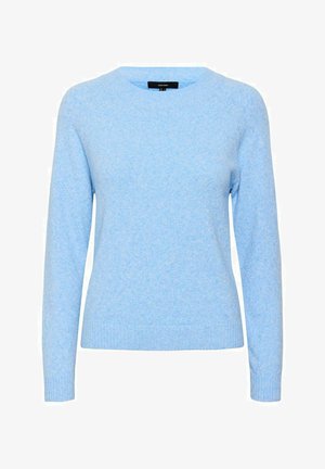 Hellblaues, langärmeliges Sweatshirt aus weichem Strickstoff, mit Rundhalsausschnitt und gerippten Bündchen und Saum.