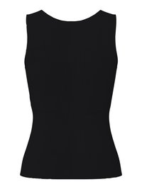 Μαύρο εφαρμοστό τοπ χωρίς μανίκια με στρογγυλεμένο λαιμόκοψη, εμφανίζεται επίπεδο από πίσω.