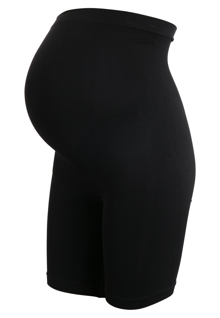 Sorte graviditetsshorts laget av elastisk, glatt stoff. Har en høy midje for støtte og sømløse kanter for komfort.