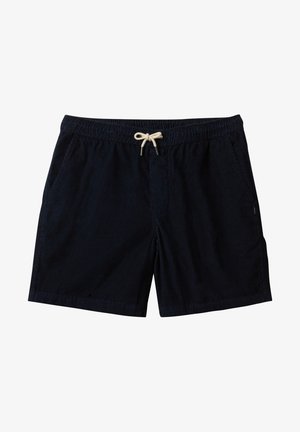 Mornarsko modri kordurojski šortsi z elastičnim pasom, nastavljivo vrvico in stranskimi žepi. Imajo subtilno teksturo in ravno krojenje.
