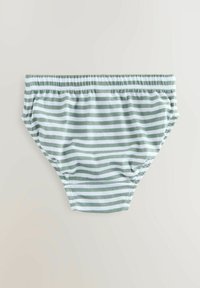 Gestreifte Panty mit horizontalen hellgrünen und weißen Streifen, aus weichem Baumwollmaterial, elastischem Taillenbund und klassischer Briefform.