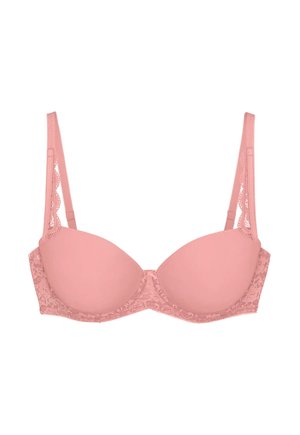 Rozi grudnjak s podstavom, s čipkastim detaljima na košaricama i podesivim naramenicama, dizajniran za podršku i ženstveni stil.