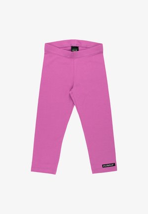 Roze biologische katoenen legging met een aansluitend ontwerp, een tailleband en een klein zwart label met "VILDERVALA" aan de zoom.