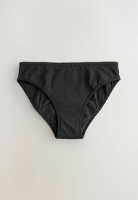 Čierne bavlnené bikiny s hladkou textúrou, elastickým pásom a bezšvovými bokmi, s jemným prešitím okolo okrajov.