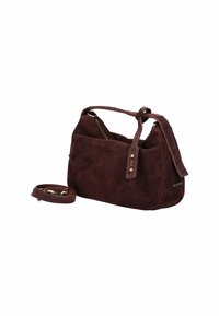 Sac à main en daim violet foncé avec une petite poignée, une bandoulière amovible et une fermeture éclair, de la marque NeroGiardini.