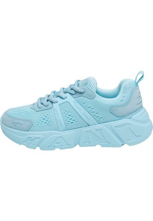 Light blue sneaker with mesh and suede accents, rounded shape, thick sole with "KANI" embossed, and lace-up closure.