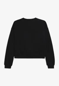 Felpa nera a maniche lunghe, taglio corto, con scollo rotondo e polsini a coste, realizzata in un tessuto morbido e dalla superficie liscia. Senza loghi visibili.