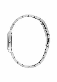 Orologio in acciaio inox silver con cassa rettangolare, lunetta liscia e bracciale a maglia. Presenta una corona sul lato destro e una finitura lucida.