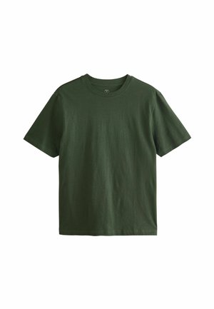 T-shirt noir en coton à manches courtes, avec un col rond classique et une coupe décontractée, sans motifs ni graphiques visibles.