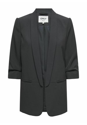 Blazer noir sur mesure avec manches trois-quarts, col châle, poches passepoilées à l'avant, et ouverture devant, signé ONLY Tailoring.