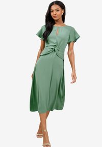 REGULAR FIT KEYHOLE KNOT FRONT SHORT SLEEVE MIDI - Rochie de zi - green