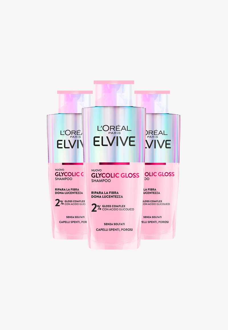 L'Oréal Paris ELVIVE GLYCOLIC GLOSS SHAMPOO CON ACIDO GLICOLICO PER CAPELLI SPENTI E POROSI, RIPARA LA FIBRA E DONA LUCENTEZZA, 200 ML - 3 PACK - Shampoo
