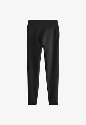 Leggings neri realizzati in tessuto elasticizzato, con una vita alta e una texture liscia. Nessun logo o motivo visibile.