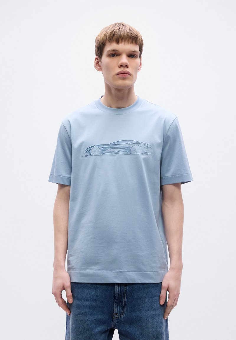 HUGO - T-shirt en jersey de coton à logo imprimé bleu - Blanc - HUGO BOSS