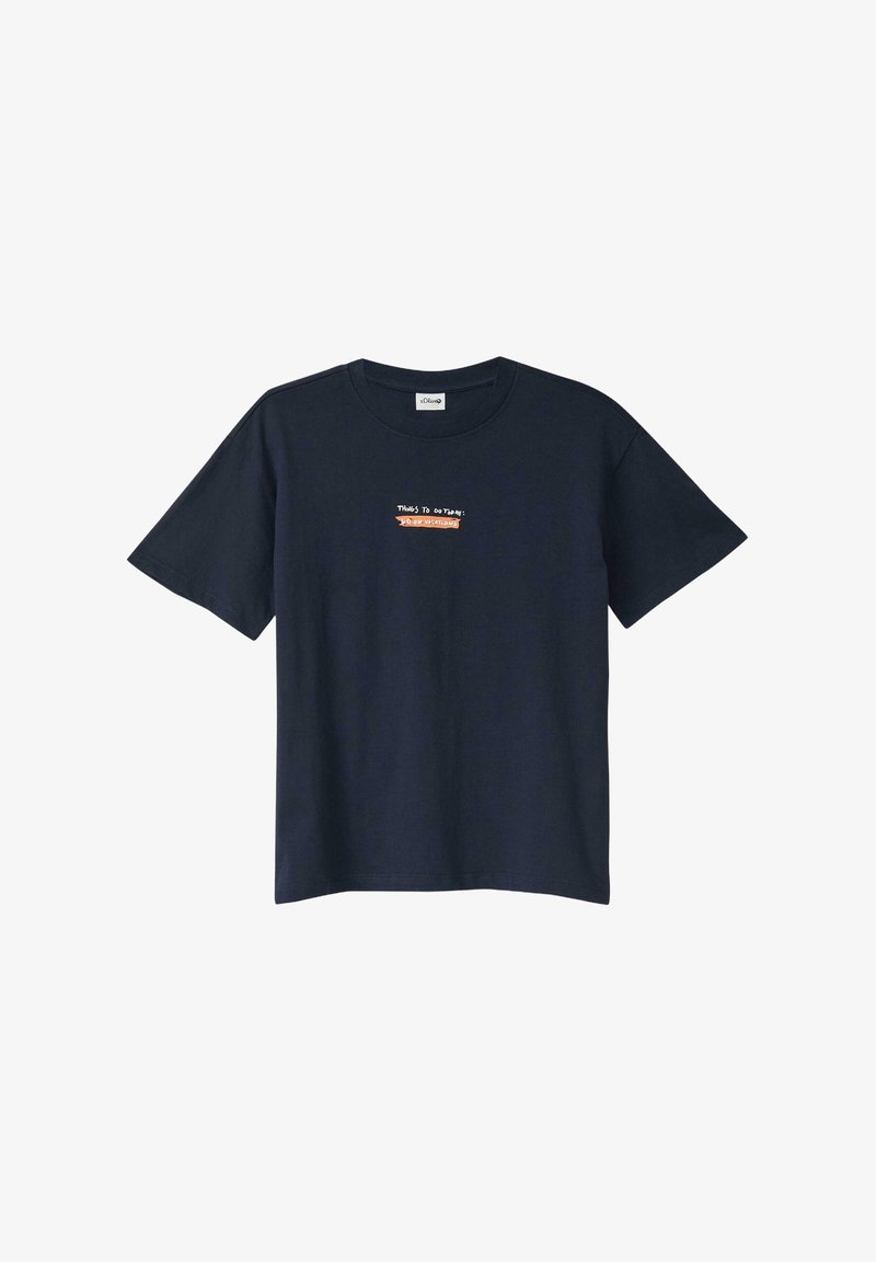 T-shirt à manches courtes bleu foncé avec un petit texte à l'avant disant « Choses à faire aujourd'hui : Ne rien faire » en lettres blanches et orange.