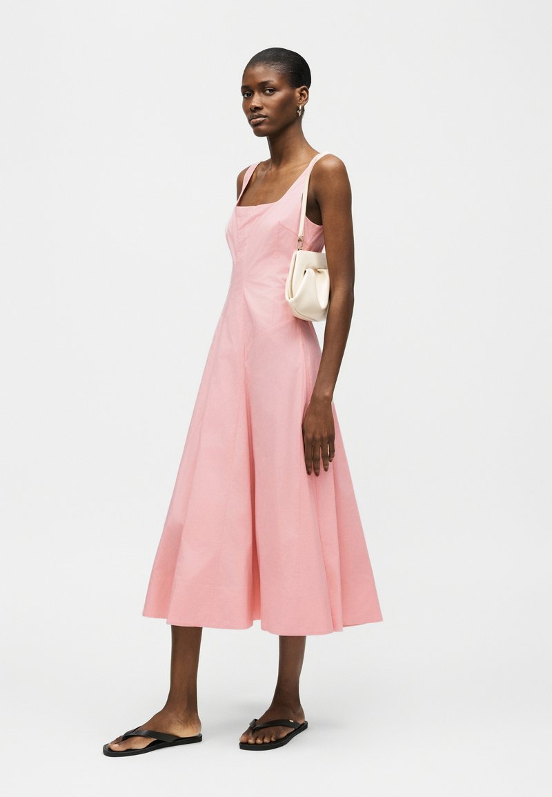 staud light pink dress Staud Michelina Pleated Shell Midi Dress