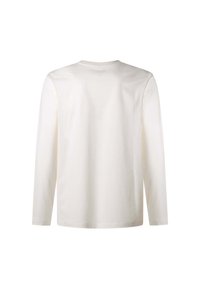 Langarmshirt aus elfenbeinfarbenem Baumwollstoff mit Rundhalsausschnitt, einfarbig und ohne sichtbare Grafiken oder Verzierungen.