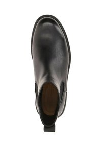 Svart läder chelsea-boot med elastiska sidopaneler, rund tå och texturerad sula. Har en dragflik vid hälen för enkel påtagning.