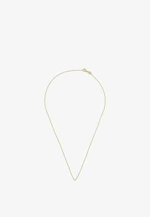 Collana d'oro con una catena delicata, caratterizzata da un design a forma di V. Texture liscia con una chiusura sicura sul retro.