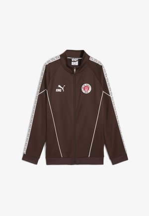 Športna jopa s kapuco na zadrgo - espresso brown white