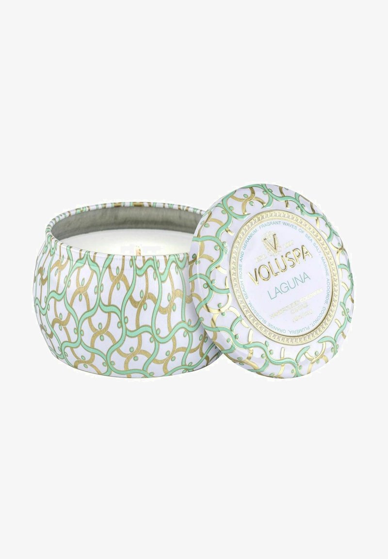 Voluspa - VOLUSPA DECORATIVE TIN CANDLE LAGUNA 113G - Tuoksukynttilä - green, Suurenna