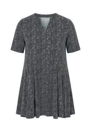 Ulla Popken, T-SHIRT, FISCHGRAT, GODETFALTEN, TUNIKA-AUSSCHNITT, HALBARM - T-Shirt print - black