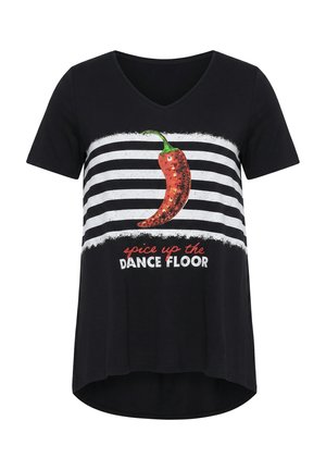 Angel of Style, T-SHIRT, A-LINE, CHILLI PRINT, RHINESTONES - T-shirt imprimé - black