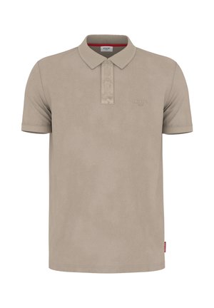 Beige kurzärmliges Polohemd mit Kragen und zweiknöpfiger Knopfleiste, versehen mit dezentem "JOOP!"-Logo auf der linken Brust.