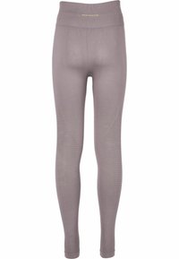 Grå leggings med et struktureret design, featuring en høj talje og lodrette ribbede detaljer. Lavet af et strækbart, fugttransporterende materiale.